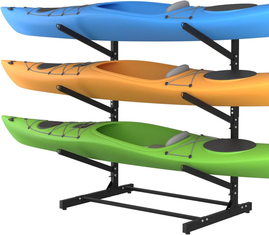 3-Levels Freestanding Kayak Storage Rack Adjustable SUP Canoe Stand