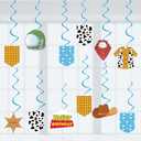 Cartoon Story Party Decorations Kids Birthday Hanging Swirls, Assembled and Ready to Use, Blue Sky White Clouds Game Hanging Swirl Boys Party Streamers 24pcs Cowboys Themed Party Decor Supplies