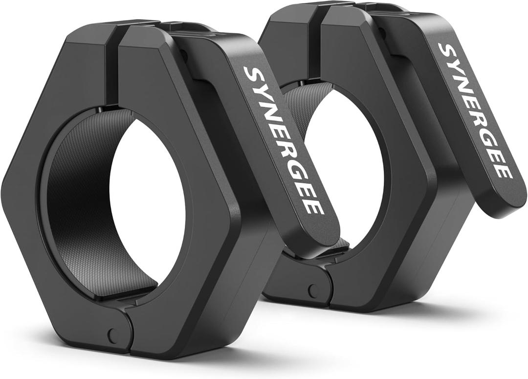 Synergee Black Magnetic Barbell Collars Locking 2" Olympic Size Weight Clamps - Quick Release Collar Clips Bar Clamps Great for Crossfit Olympic Lifts and Strength Training
