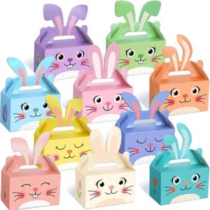 Skyygemm 50 Pcs Easter Treat Boxes Bunny Favor Boxes with Handle Rabbit Shape Basket Candy Cookies Case for Home Easter Party Favor Decorations Supplies