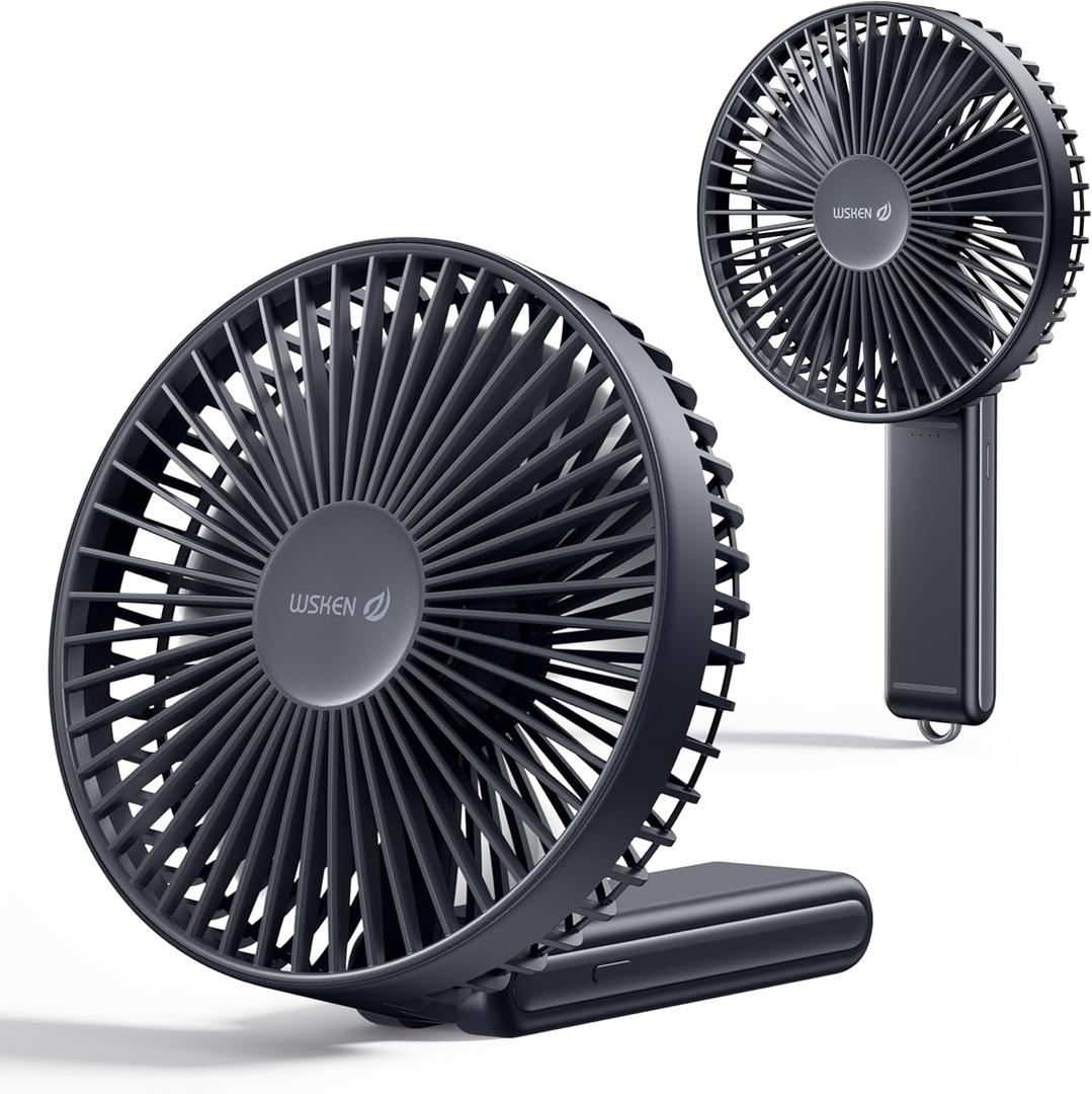 WSKEN Desk Fan Small Quiet - 180 Foldable Portable Fan with Battery Operated, 6 Inch Rechargeable Handheld Fan, 20H Max Cooling Time, 4-Speed, Travel Essential for Outdoor, Office, Gift, Black