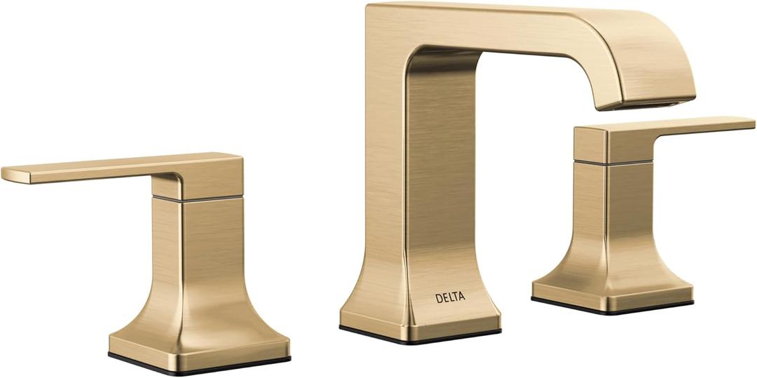 Delta Velum Brushed Gold Bathroom Faucet 3 Hole, 8 Inch Widespread Bathroom Sink Faucet for Vanity, Metal Push-Pop Drain Assembly, Champagne Bronze 3539LF-CZMPU