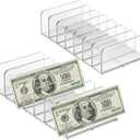 2 Pack Large Acrylic Money Organizer Cash Trays,7 Section 6.7"x4.9"x1.7" Dividers Money Organizer,Eyeshadow Makeup Palette Organizer,Clear Bill Money Organizer for Cash Envelope Card(Large)