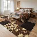 DweIke Washable 4x6 Area Rugs for Living Room, Soft Geometric Floral Bedroom Rug, Stain Resistant and Non-Slip Modern Throw Carpets for Office Dining Room Home Dorm Decor, Coffee