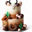 RoundFunny 26 Pcs Cowboy Cake Decorations Cowboy Hat Cake Topper Western Hat Bull's Head Topper Decoration for Western Cowgirl Birthday Baby Shower Party Supplies (Brown, Retro)