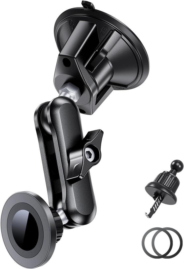 Magnetic Car Phone Holder [3-in-1] for Dashboard, Windshield & Vent, with Strong Suction Cup, Adjustable Metal Arm & 360 Rotation, Universal Phone Mount for All Cell Phones