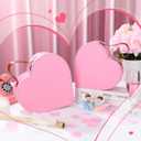Teenyyou Set of 2 Valentine‘s Day Heart Paper Suitcases Pink Heart Paperboard Suitcases with Handles Decorative Cardboard Storage Boxes Suitcase Favor Candy Gift Boxes