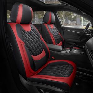 FREESOO Car Seat Covers Full Set Faux Leather Universal Fit Black Red