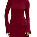 PRETTYGARDEN Womens Fall Long Sleeve Mini Dress 2025 Trendy Boat Neck Bodycon Knit Elegant Short Party Formal Dresses (Red,XX-Large)
