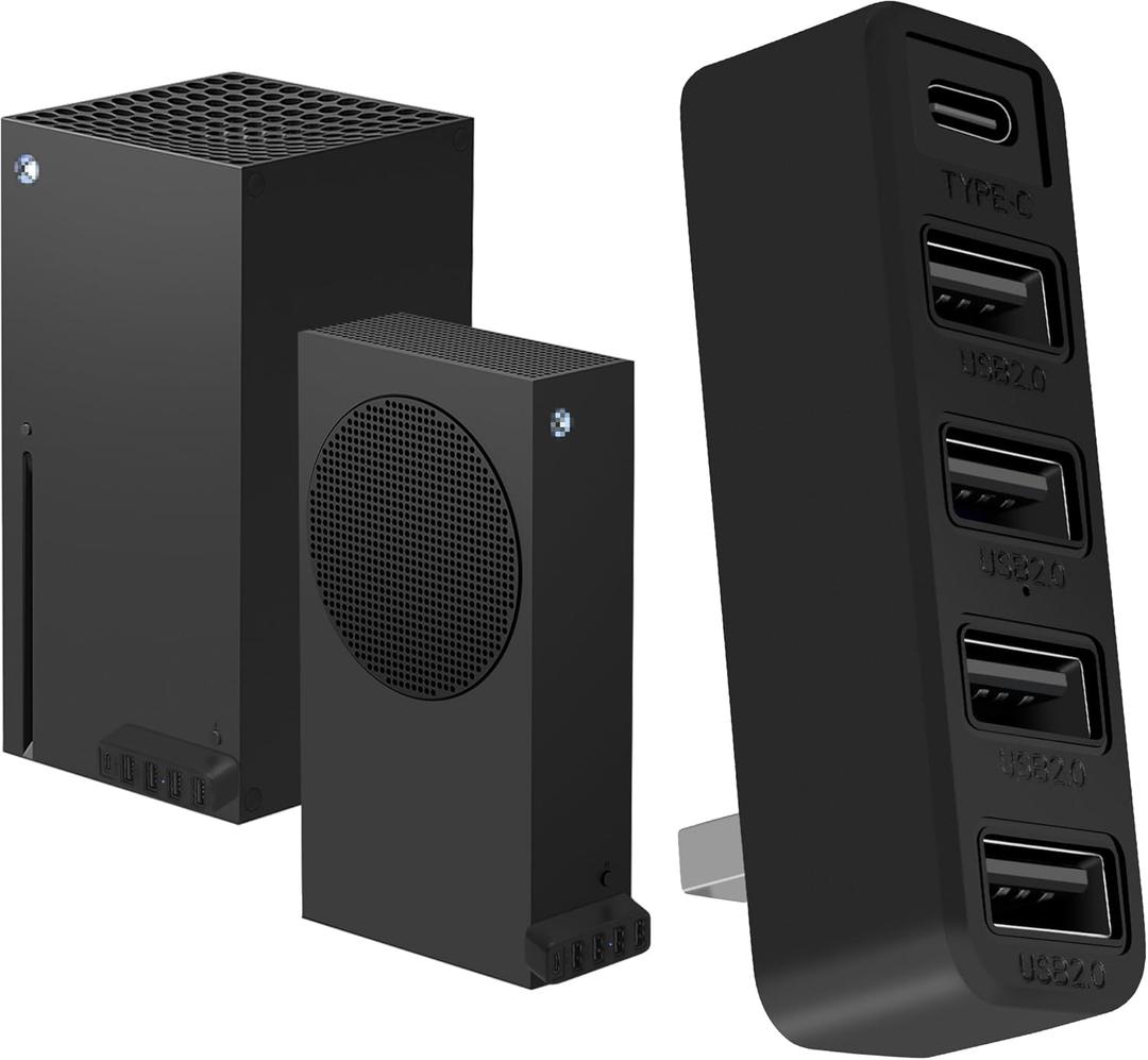 Joso 5 Ports USB Hub 2.0 for Xbox Series X & S, USB Splitter Expansion Adapter with Type-C for Controller Charger, Keyboard, Mouse & More - Black