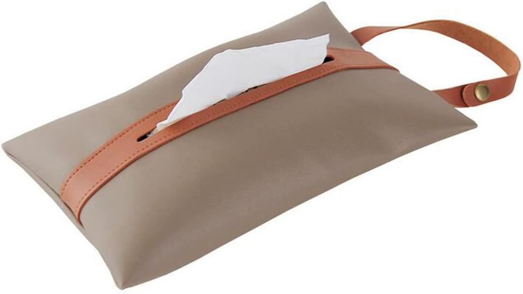 Tissues Box PU Leather Facial Paper Storage Case Rectangular Organizer Holder Decor with Hanging Strip for Kitchen Restaurant Countertops Bedroom Dressers Night Stands Desks (Brown)