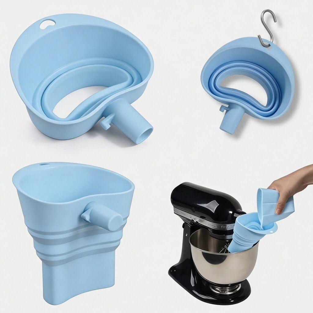 Large Flour Funnel for KitchenAid Mixer, Upgraded Stand Mixer Attachment with Stable Design, No Spill Baking Tool, Wide Mouth Silicone for Easy Ingredient Pouring