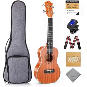 Ranch 23 Inch Concert Ukulele Kit for Beginners Adults, Sapele Wood Hawaiian Ukelele with Arched Back for Richer Sound, Includes 12 Online Lessons, Gig Bag, Tuner, Strap, Aquila Strings