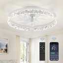 LEDIARY 20 Inch Low Profile Ceiling Fans with Lights and Remote, Fandelier Ceiling Fan Flush Mount, 3000K-6000K Dimmable LED Fan Light, White Modern Ceiling Fans with Lights for Bedroom