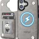 ONETOP Compatible with Magsafe for iPhone 17 Wallet Case with Card Holder, PU Leather Kickstand RFID Blocking Case, Double Magnetic Clasp and Durable Shockproof Cover 6.3 Inch (Grey)