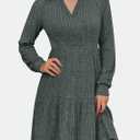 IWD Womens V Neck Long Sleeve Dress with Pockets Casual A-Line Knee Length Fall Knit Sweater Dresses 2025 (Green, XXL)