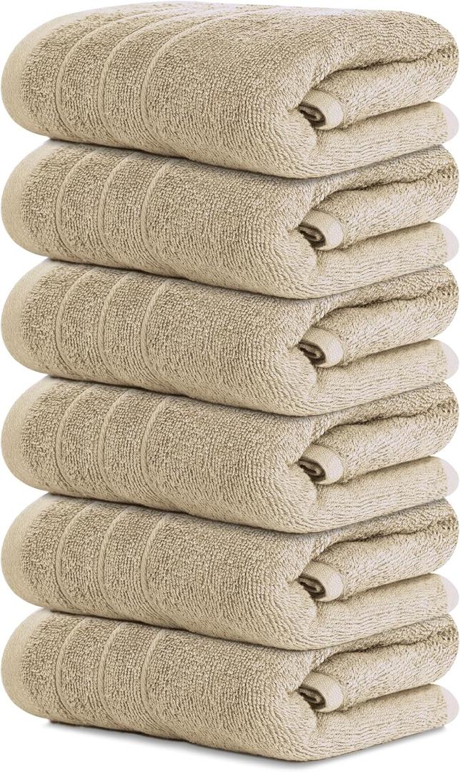 Tens Towels Pack of 6 Hand Towels, 100% Cotton, Lighter Weight, Quick to Dry, 16 x 28 Inches, Super Soft & Absorbent, Perfect for Bathroom & Kitchen (Beige)