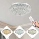 Modern 16.5" Crystal Chandelier Flush Mount, 3-Tier Round 50W Dimmable LED Ceiling Light with Remote, K9 Crystal Ceiling Fixture for Bedroom Living Room Dining Room, Low Ceilings