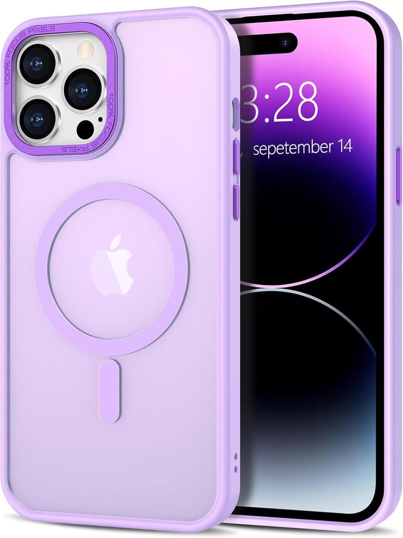 Anuck Case for iPhone 14 Pro Case Magnetic Phone Case Compatible with MagSafe, Soft TPU Bumper Hard Translucent Matte Back Slim Fit Shockproof Protective Cover for Men Women Girls - Light Purple