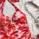 Women's Y2k Floral Print Halter Dress Tie Backless Asymmetrical Ruffle Summer Mini Dresses (Red, S)