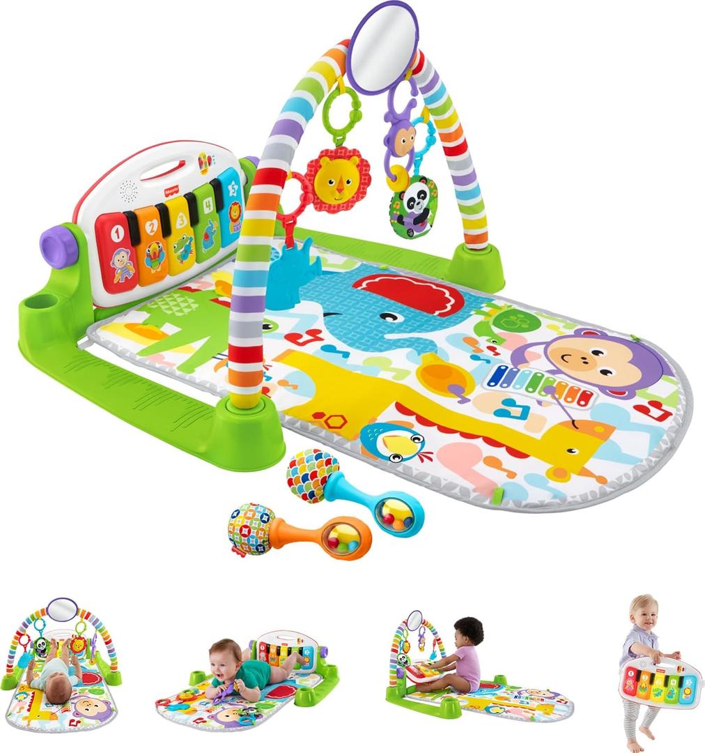 Fisher-Price Baby Playmat Deluxe Kick & Play Piano Gym for Learning & 2 Maracas Soft Rattles for Newborn to Toddler Play Ages 0+ Months (Green)