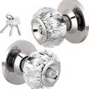 Moquin Crystal Door Knob with Keys, Round Style Glass Door Knob with Privacy Lock, Satin Nickel Classic Interior Crystal Doorknob for Bedroom, Bathroom