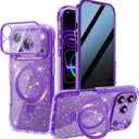 Magnetic Privacy Case for iPhone 17 Pro Max [DIY Glitter Cardstock] [Invisible Magnetic Kickstand] Built-in Anti Peep Screen Protector, Camera Protection Full Body Glitter Case for Women - Purple