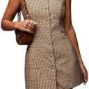 SOLY HUX Women's Plaid Button Down Dress Crew Neck Sleeveless Tie Back Work Office Mini Dresses size S