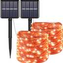 YAOZHOU Fall Outdoor Decorations, Solar Orange Copper String Lights, Fairy Fall Lights Thanksgiving Halloween Decor, 2Pack Total 200 LED 8 Modes Waterproof for Porch, Garden, Patio, Fence, Balcony