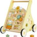 labebe Wooden Baby Walker, Push Walker for Baby Boys and Girls with Activity Center, Montessori Walker Push Toy for Toddler Learning to Walk