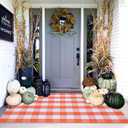 Orange and White Plaid Rug, 4' x 6' Fall Outdoor Front Door Decor Mat, Cotton Washable Hand-Woven Rug for Layered Doormat, Autumn Halloween Thanksgiving Carpet for Porch, Entryway