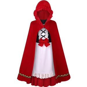 TOONRAIN Little Red Riding Hood Costume Kids Fairytale Dress with Cloak Pron Book Character Halloween Christmas for Girls (Red) 7-9Y