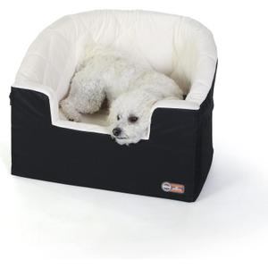 K&H Pet Products Bucket Booster Dog Car Seat, Seat Belt Secured, 2 Safety Leashes, Washable Covers, Sturdy Dog or Cat Booster Seats for Small to Medium Pets - Large Black/Cream