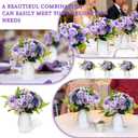 Dining Table Centerpiece Sets 3 Artificial Rose Bouquet with Vase - Farmhouse 6 Pcs Silk Flowers and 3 Pcs Metal Pot Small Faux Floral Arrangements for Wedding Party Home Kitchen Bathroom Dcor, Lilac