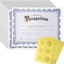 Best Paper Greetings 48 Sheets Blue Floral Certificate of Recognition Paper for Printing with Gold Foil Sticker Seals - Customizable with Border for Graduation, Diploma, Documents (8.5 x 11 in)