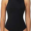 Body Suits for Women With Tummy Control, Crew Neck Sleeveless Racerback Thong Bodysuits sexy off shoulder tank tops (Small, Black)