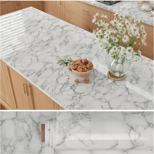 VEELIKE Wide Glossy White Grey Marble Countertop Contact Paper 24''x354'' Vinyl Counter Top Peel and Stick Waterproof Self Adhesive Marble Contact Paper for Countertops Cover Tables Kitchen Bathroom