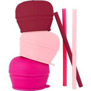 Boon Snug Straw Universal Silicone Straw Lids - Multi (3pk), Pink