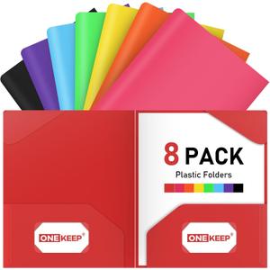 ONEKEE 8 Pack Plastic folders with Pockets – 2-Pocket Document Folders