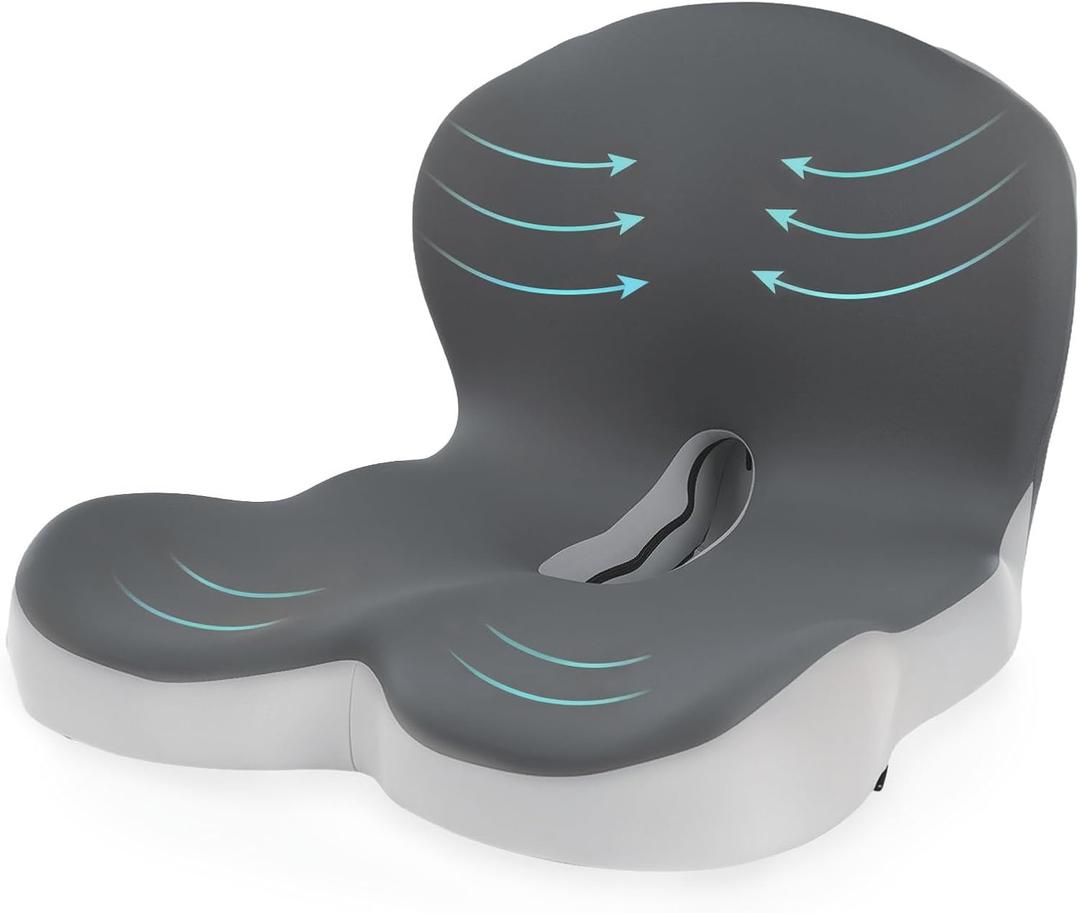 Truck Seat Cushion for Truck Driver Office Chair Cushion Semi Truck Driver Seat Cushion Memory Foam Car Seat Cushion with Lumbar Support Relieve Back Pain Sciatica Pain for Long Drives(Light Grey)