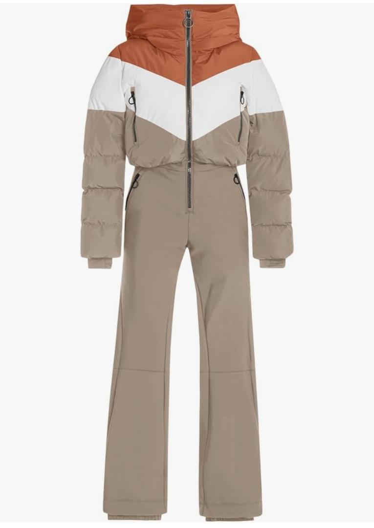 Fisoew Womens One Piece Ski Suit Warm Waterproof Snowsuits Winter Snow Jumpsuits Outdoor Sports Outerwear Camel, Medium 