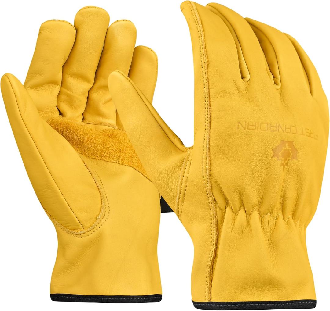 3 Pair Heavy Duty Leather Work Gloves for Men & Women – Water-Resistance, Cowhide Construction & Yard Leather Gloves – Puncture Resistant Safety Gloves for Landscaping & Outdoor Use (Unlined, L)