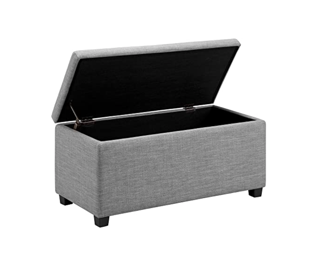 Amazon Basics Upholstered Rectangular Storage Ottoman and Entryway Bench, Polyester, Light Gray, 35.5"W x 16.5"D x 17"H