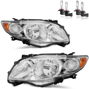 Headlights W/Bulbs for 2009 2010 Toyota Corolla Halogen Headlamp Replacement Driver & Passenger Side