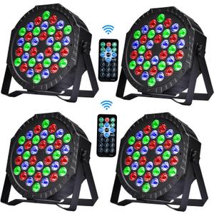 Stage Lights DJ Lights 36LED Par Lights - 4 Pack RGB Party Lights Uplights with Sound Activated Remote Control Stage Lighting for Disco Wedding Club Ba Christmas Party Lighting Outdoor