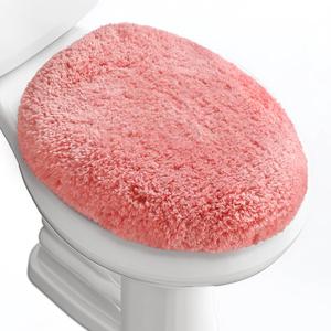 Microfiber Elongated Toilet Seat Cover 19.5"x 15" Machine Washable Solid Toilet Lid Cover Adjustable Rubber Backing Fits Most 18-19.5" L x 14-16" W Elongated Toilet Seat (Pink)