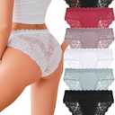 ALL OF ME Sexy Underwear for Women Lace Bikini Panties Low Rise Cotton Hipster Stretch Ladies Cheeky Panty 6 Pack, Large 