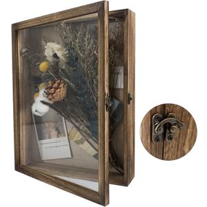 GraduatePro Shadow Box Frame 11x14 Display Case with Linen Back, Real Glass Window Door with Hinge, Picture Frame Wedding Bouquet Memorabilia Medals Photos Memory Box for Keepsakes, Carbonized Black (11"x14"(28x35 cm))