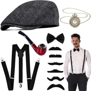 1920s Mens Costume Accessories, Roaring 20s Costumes Gangster Roaring Accessories for Men Adult for Gatsby Cosplay (Grey)