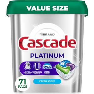 Cascade Platinum Dishwasher Pods, Dishwasher Detergent, Dish Detergent Soap, Fresh, 71 count